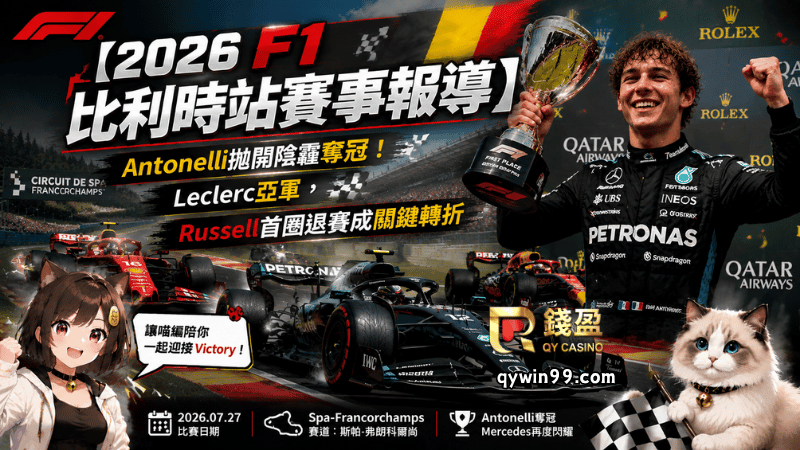【2026 F1比利時大獎賽賽事報導】Antonelli拋開陰霾奪冠！Leclerc亞軍，Russell首圈退賽成關鍵轉折