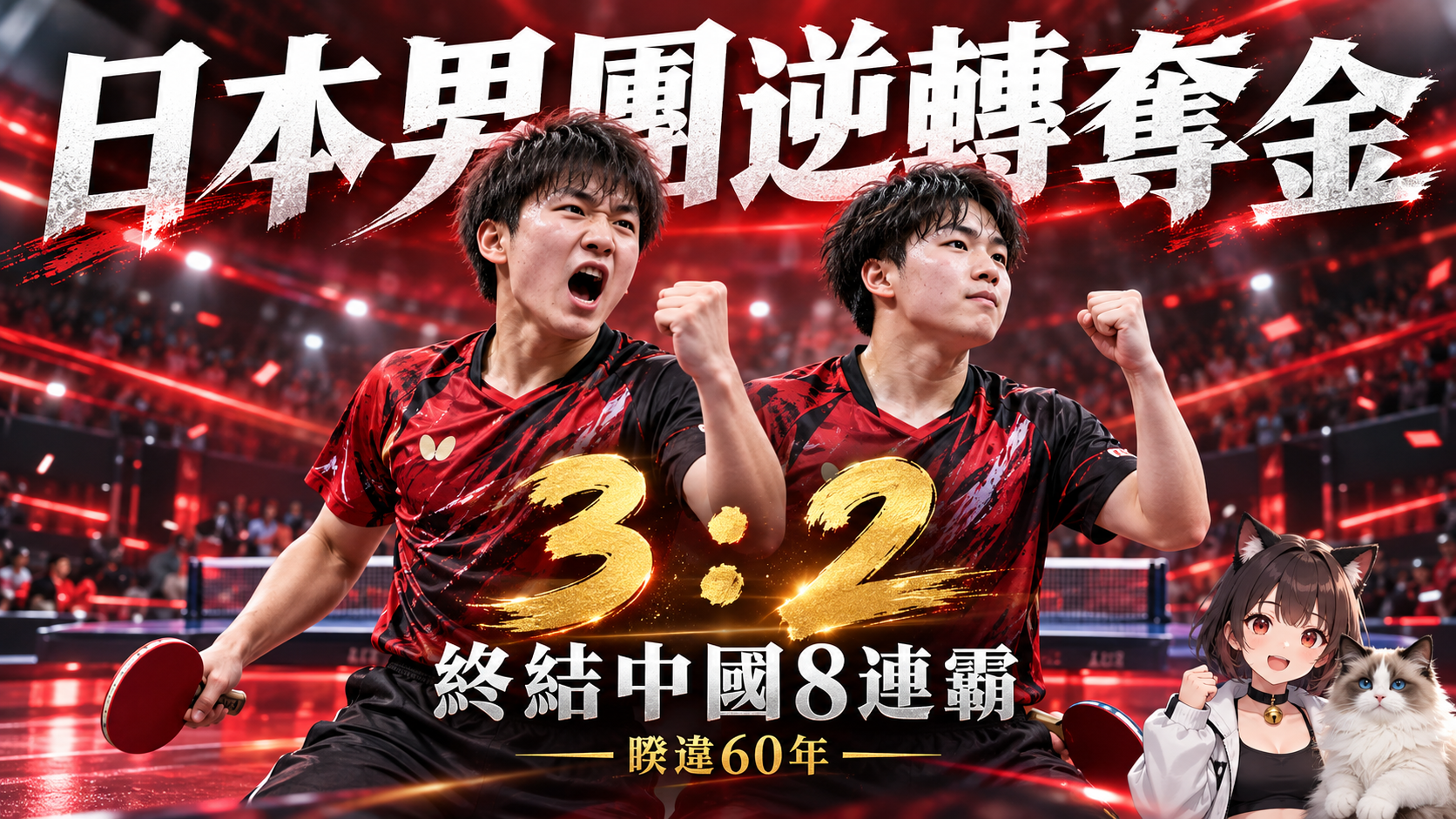 日本桌球男團3：2逆轉中國！張本智和獨拿2點　睽違60年亞運奪金