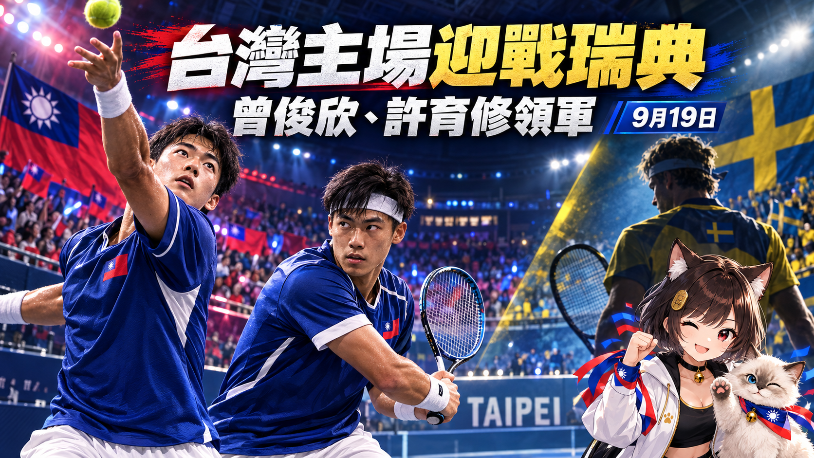 台維斯盃台灣vs瑞典9月19日開打！曾俊欣、許育修領軍捍衛主場