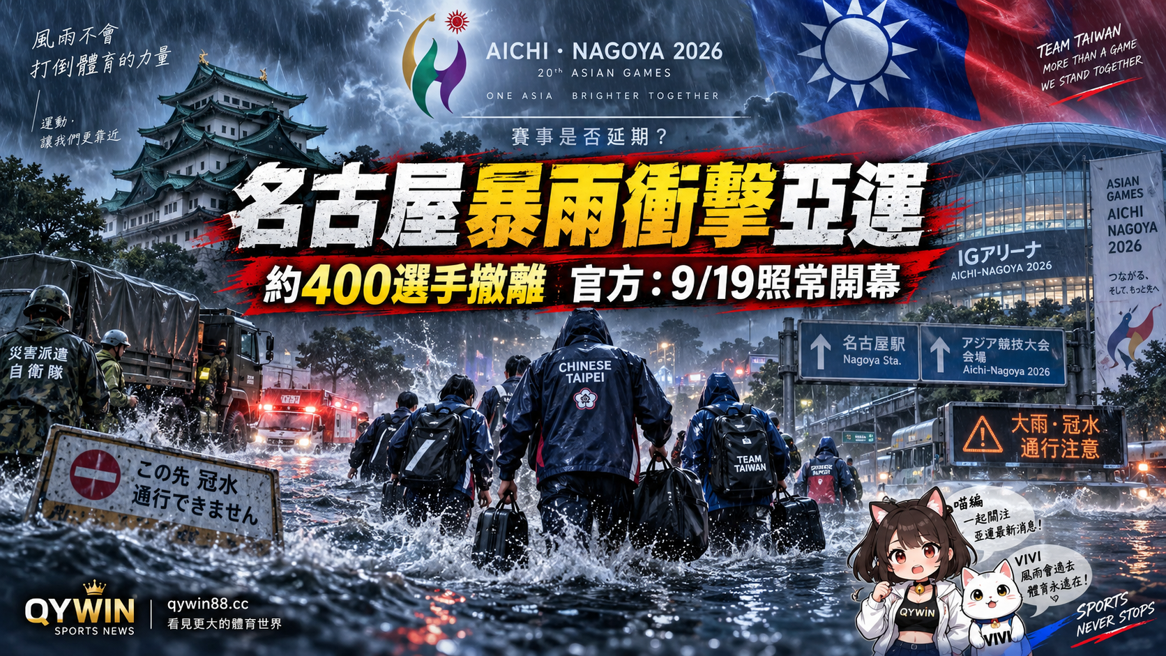名古屋暴雨淹水衝擊2026亞運！約400人撤離　9/19真的能照常開幕？