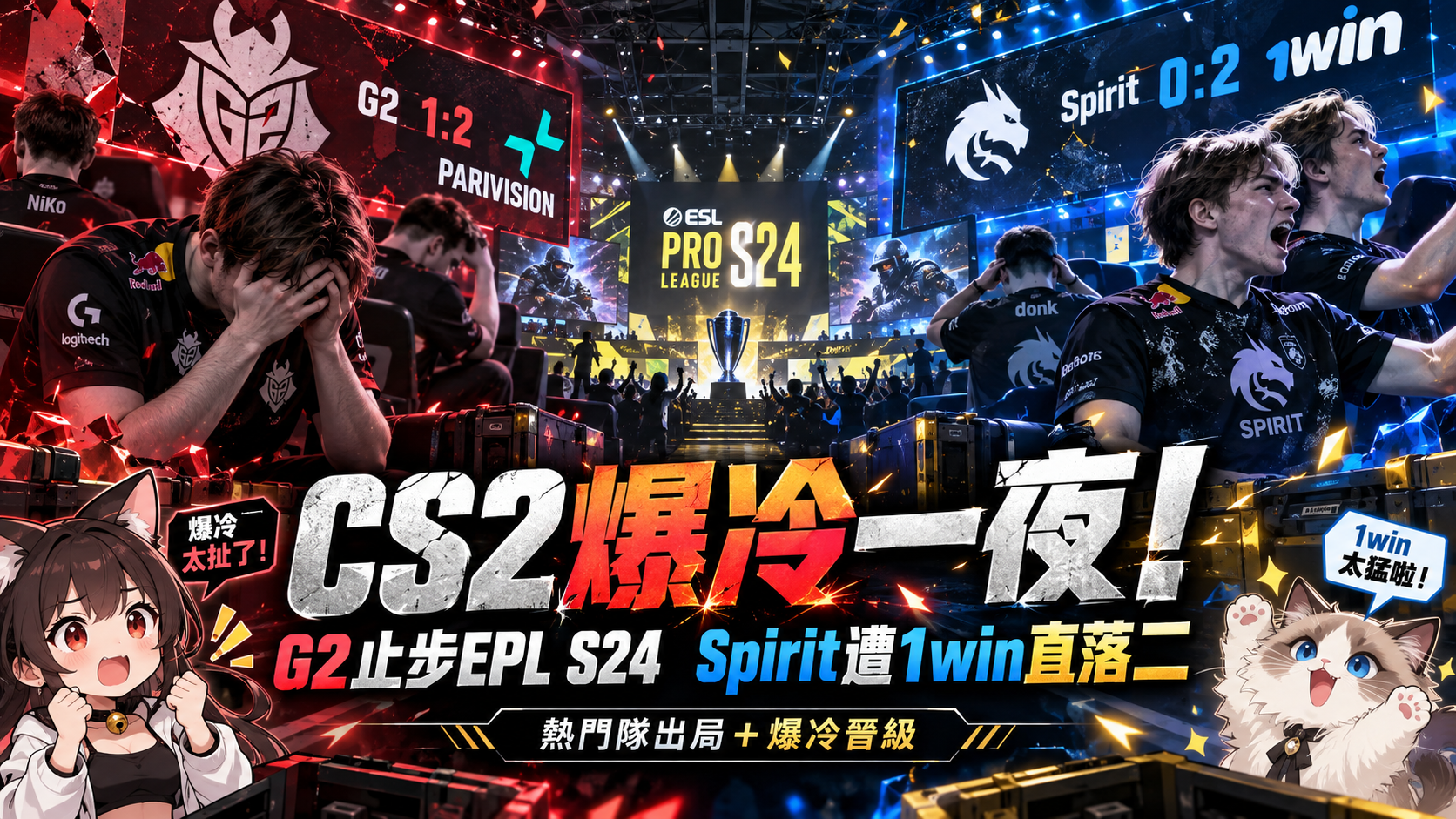 CS2爆冷一夜！G2止步EPL S24　世界第一Spirit遭1win直落二