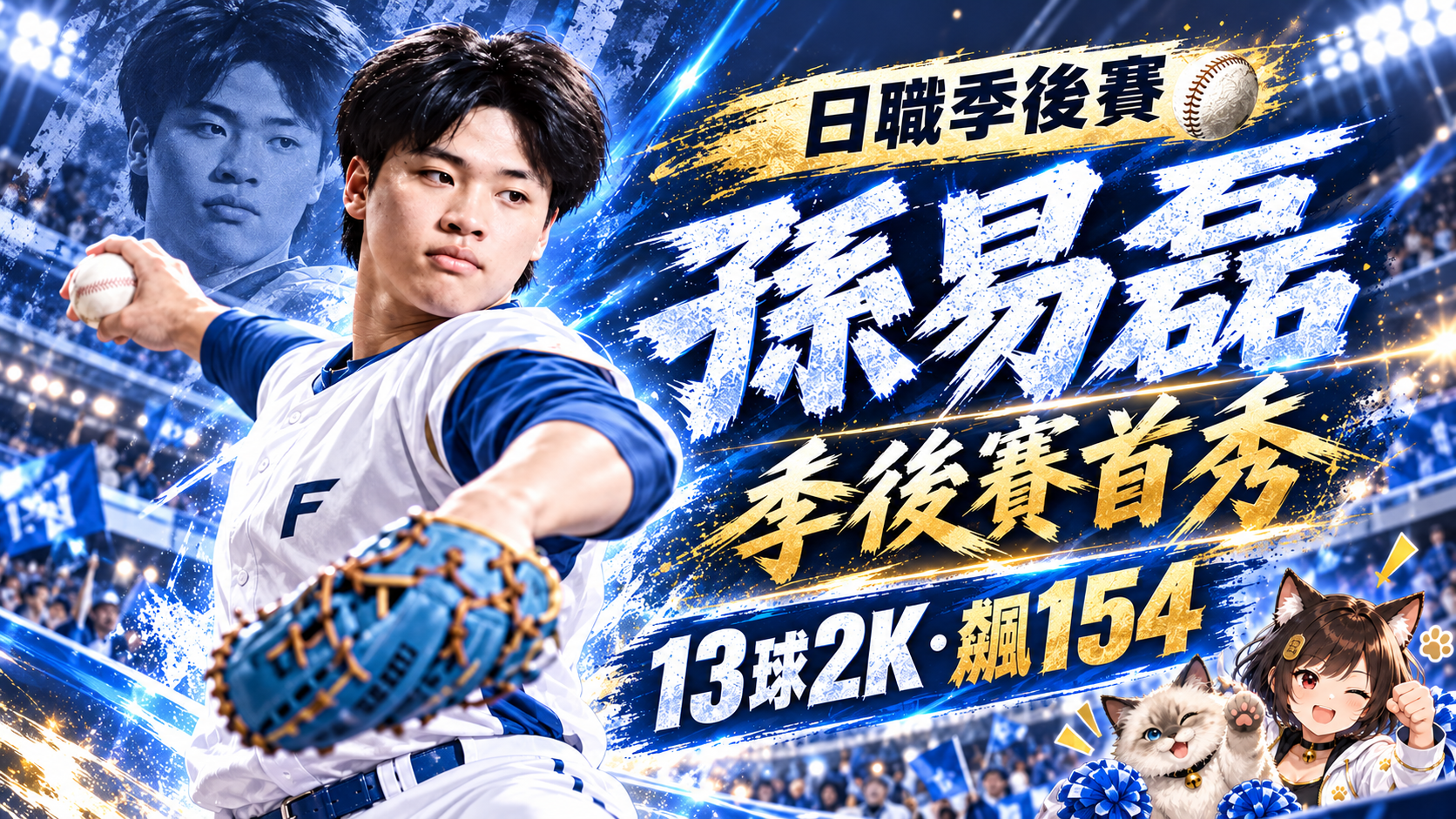 21歲孫易磊季後賽首秀太狂！13球連飆2K、火球154公里　火腿延長賽卻遭西武逆轉