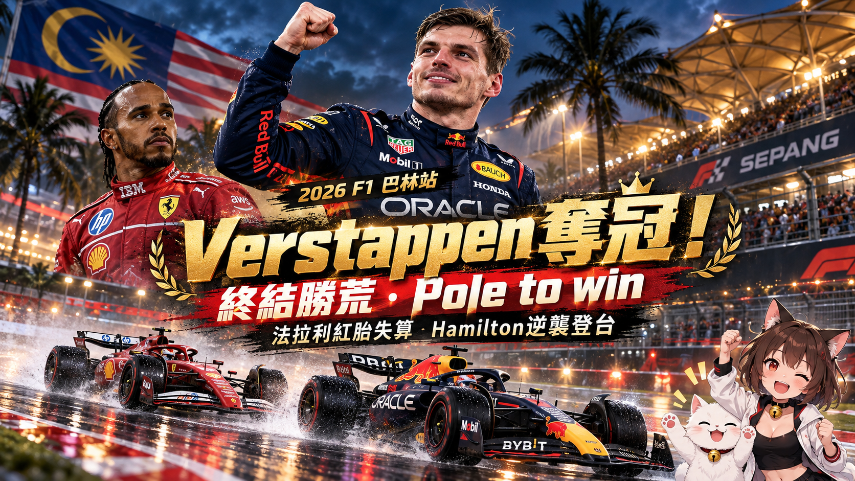 F1巴林站Verstappen終結勝荒！法拉利紅胎失算　Hamilton從第18名追回頒獎台