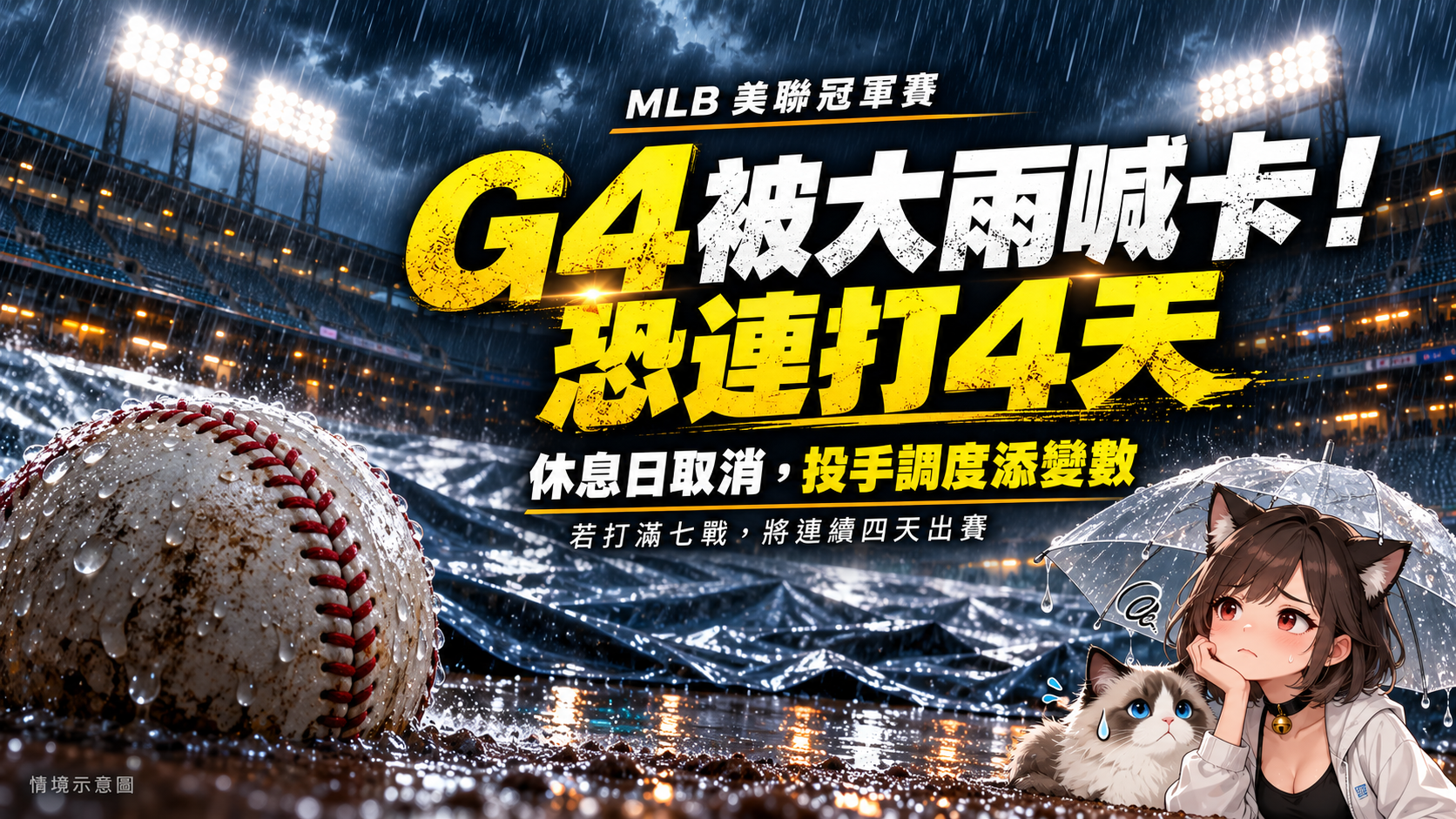 MLB》大雨攪局！美聯冠軍賽G4延賽，休息日取消恐「連打4天」