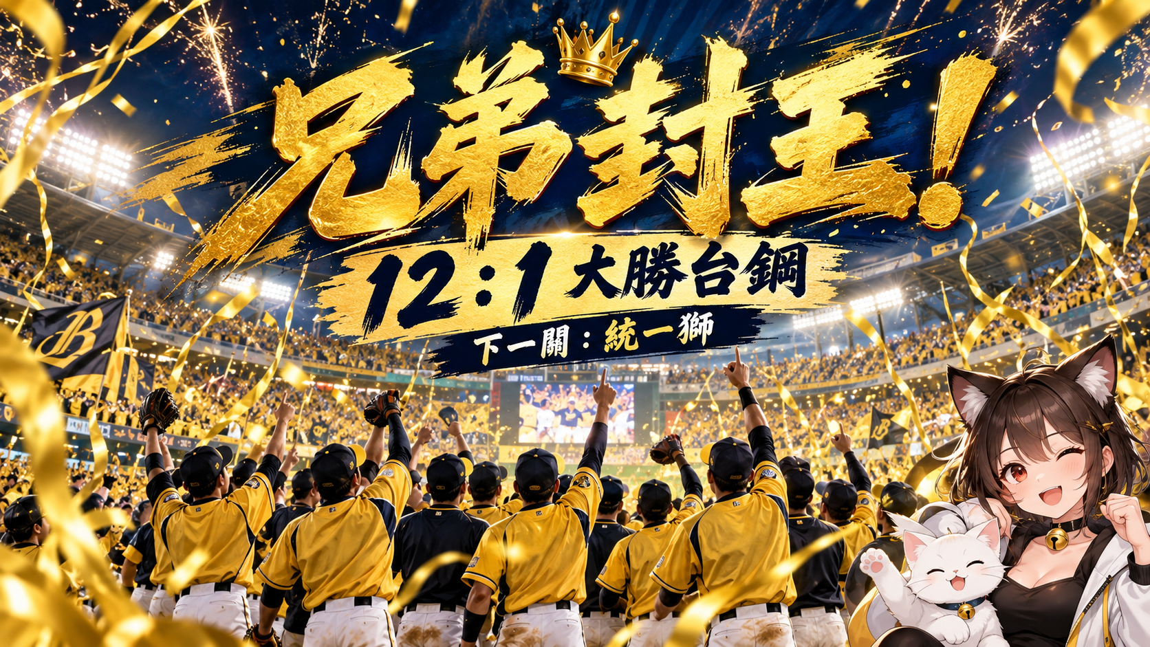 從墊底到拋彩帶！兄弟12：1封王　下一關迎戰統一獅