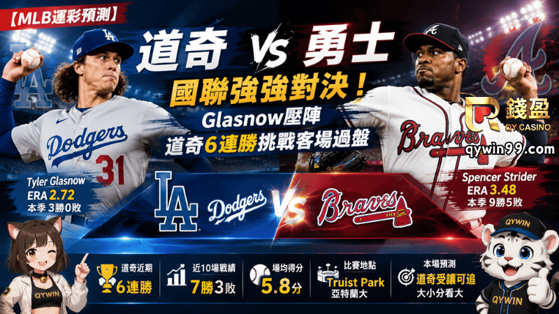 【MLB運彩預測】道奇 vs 勇士誰能拿下國聯強強對決？Glasnow壓陣，道奇6連勝挑戰客場過盤