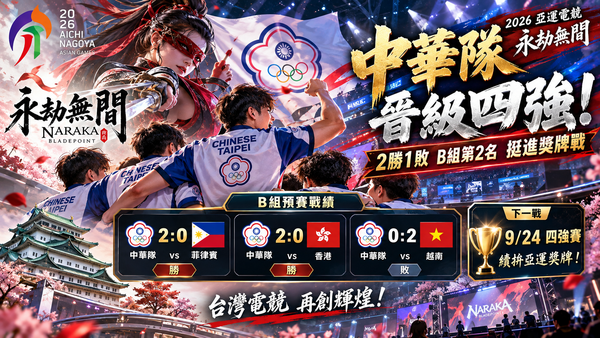 2026亞運永劫無間中華隊晉級4強！2：0連退菲律賓、香港　9/24拚獎牌