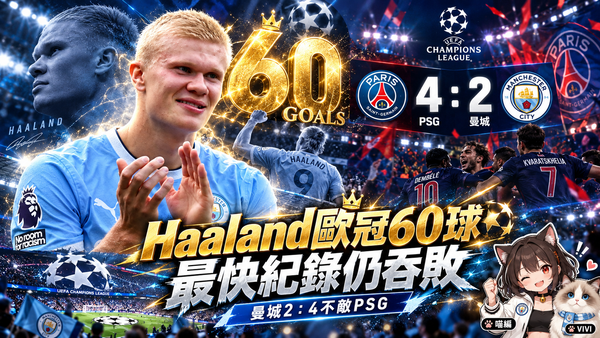 Haaland第60場歐冠攻進第60球創最快紀錄！曼城仍以2：4不敵PSG
