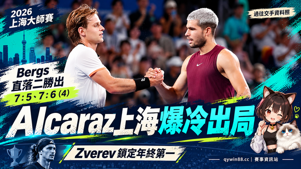 Alcaraz才在東京封王就爆冷出局！Bergs直落二淘汰，Zverev鎖定年終第一
